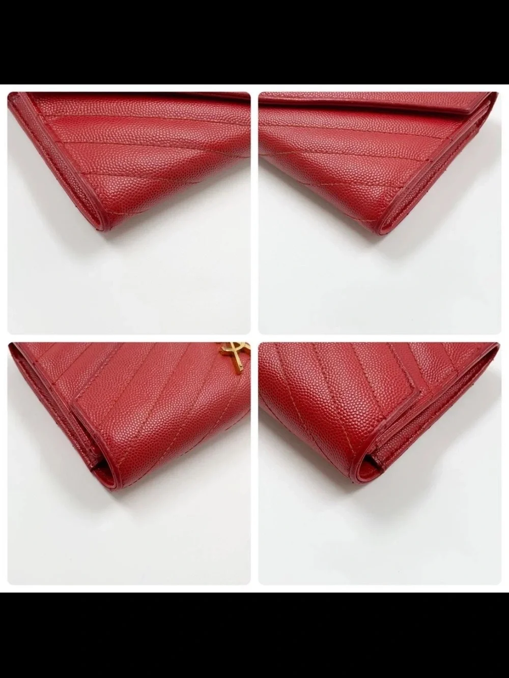 Saint Laurent Red Chevron-Quilted Envelope Wallet with Gold YSL